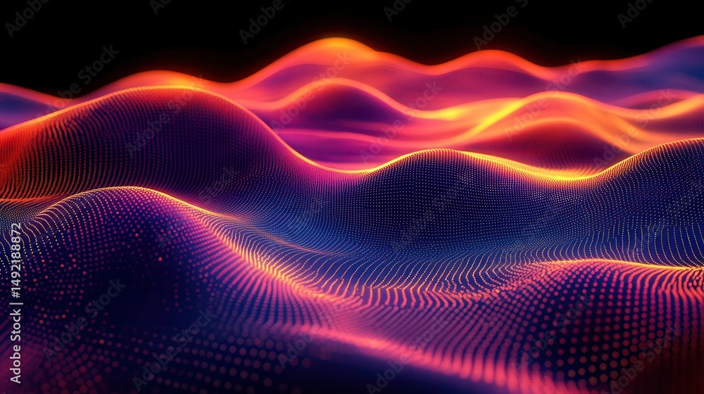 Fototapeta premium Abstract digital landscape of glowing hills