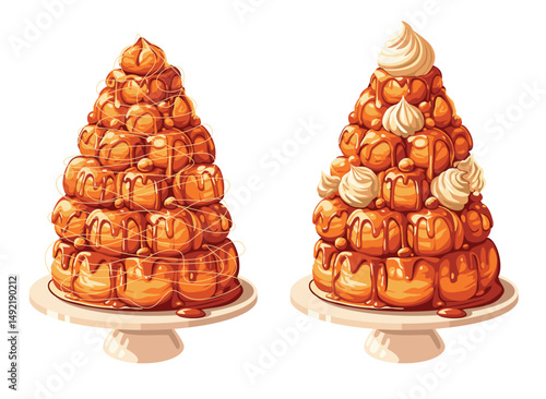 Croquembouche is France Snack for Festive party. Vector illustration