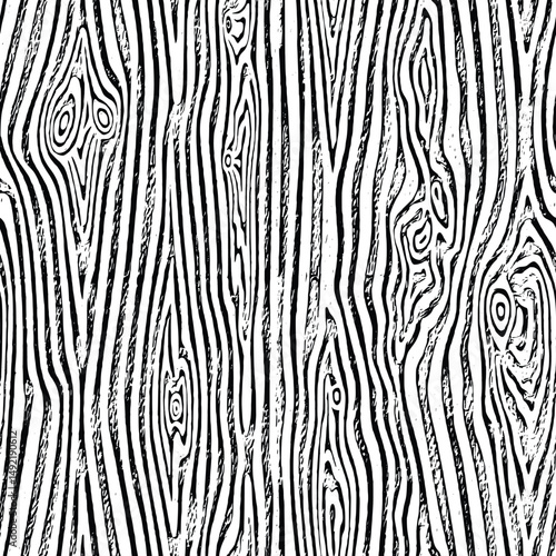 Drawn wood texture, wood plank, seamless pattern, black and white, vector design