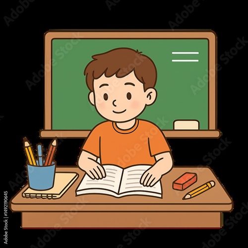 little boy reading a book
