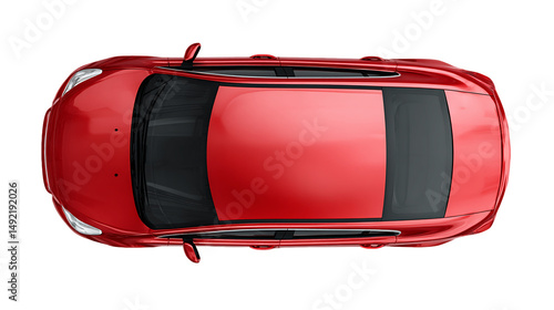 Overhead View of a Red Car with Sunroof on Transparent Background, PNG