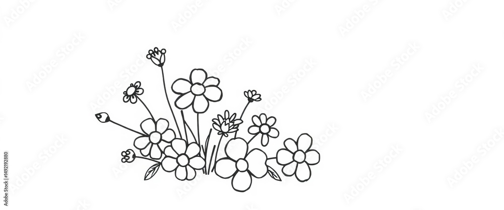 Naklejka premium Simple black doodle of a small bouquet of flowers on a white background, vector, delicate