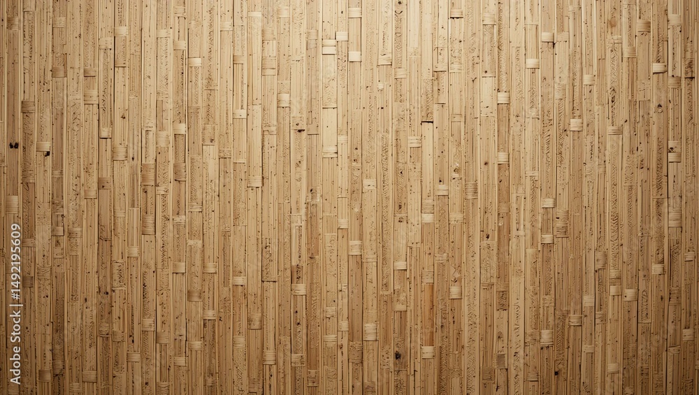 Fototapeta premium A close-up view of a wooden wall with vertical panels, showcasing natural texture and grain patterns.