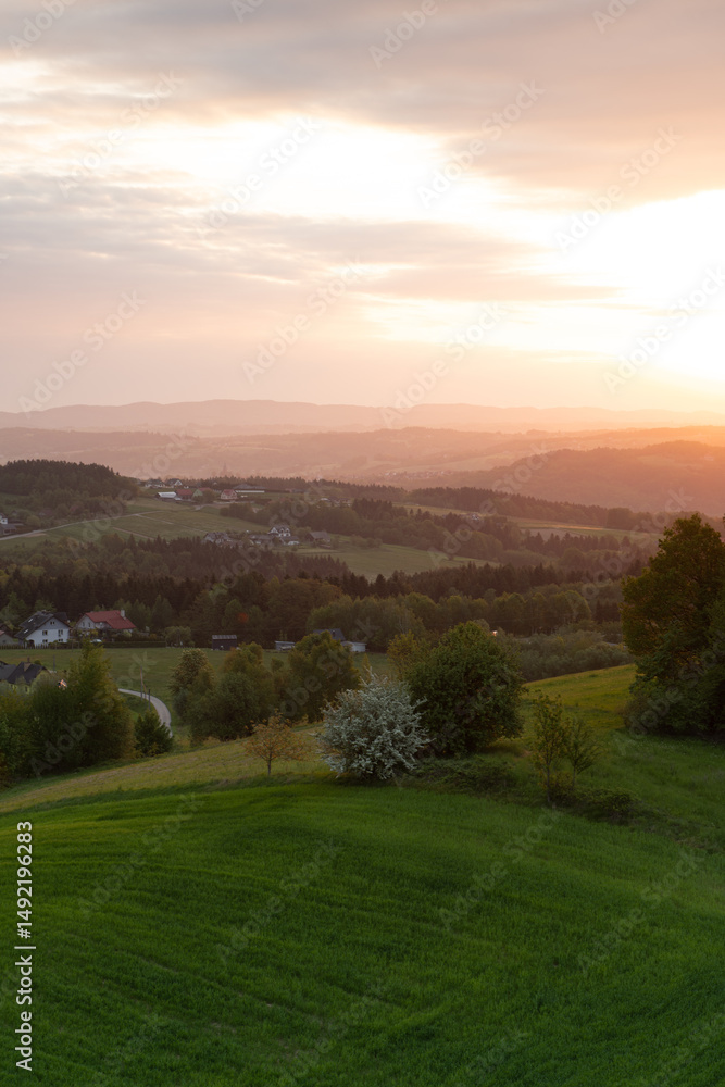 Fototapeta premium Sunrise over rural landscape in Poland