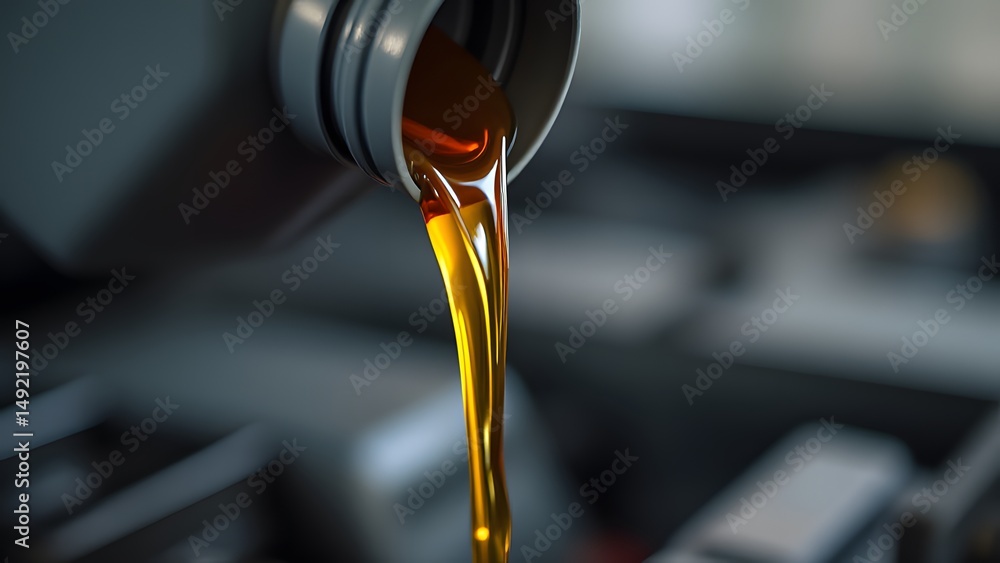 Pouring Motor Oil Engine Lubricant Fluid Change Pouring Motor Oil Engine Lubricant Fluid Change