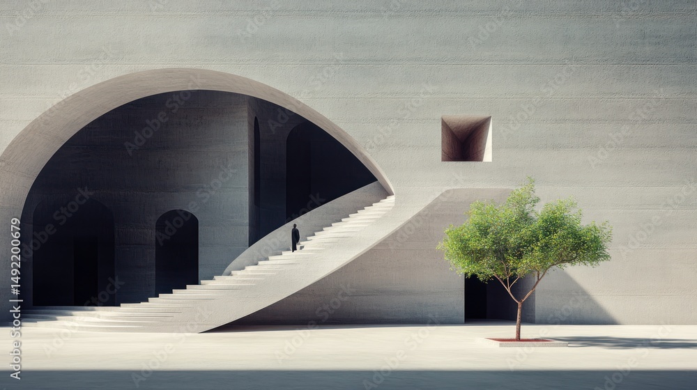 Fototapeta premium Modern Concrete Architecture with a Small Tree