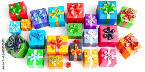 Set of colorful gift boxes, various shapes and sizes, isolated on white,   clipart,  present
