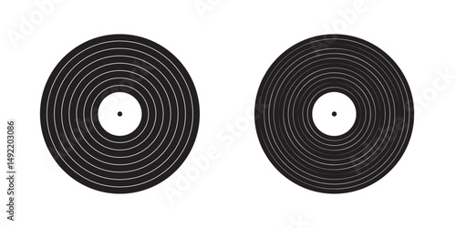 Vinyl LP music record collection Turntable discs and retro audio equipment for 70s 80s 90s nostalgic party Vector illustration on white background