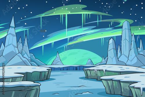 Frozen tundra with towering ice formations vector illustration