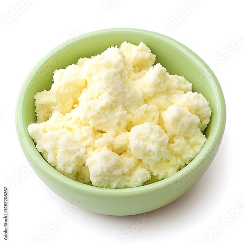 cottage cheese in a bowl on white background