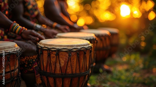 African drummers at sunset