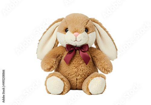 Adorable Tan Plush Bunny Rabbit Stuffed Animal Toy  Soft  Cuddly on Transparent background