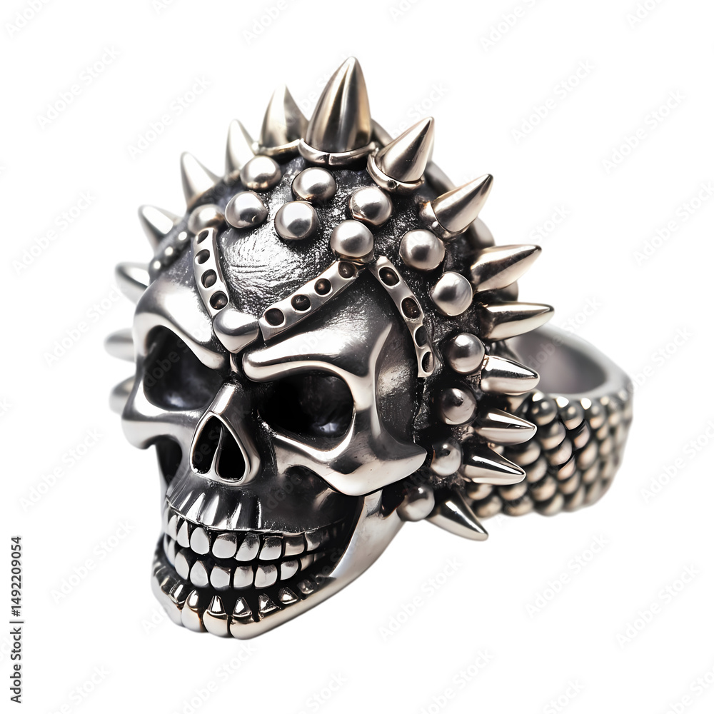 Skull Ring: Spiked Silver Mens Statement Jewelry on Transparent background Skull Ring: Spiked Silver Mens Statement Jewelry on Transparent background