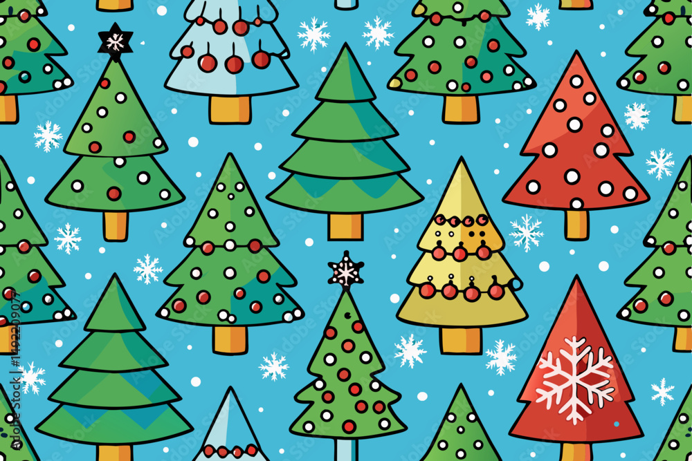 Seamless Christmas trees and snowflakes pattern vector illustration Seamless Christmas trees and snowflakes pattern vector illustration