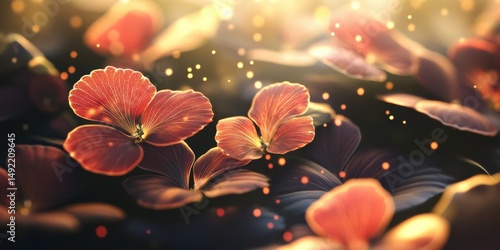 Close up of ethereal blooming flowers with intricate details and dreamy background for stock use