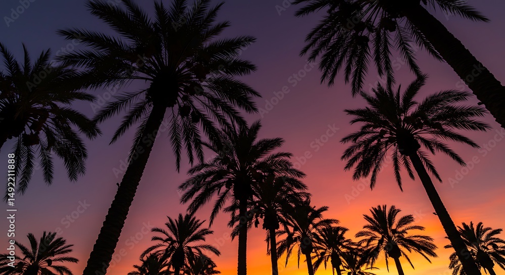 Naklejka premium Twilight Palm Symphony AI Generated