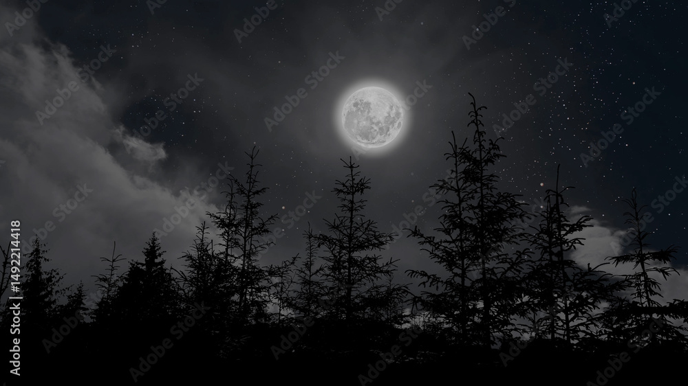 Fototapeta premium a moon moving in the night sky with stars and clouds
