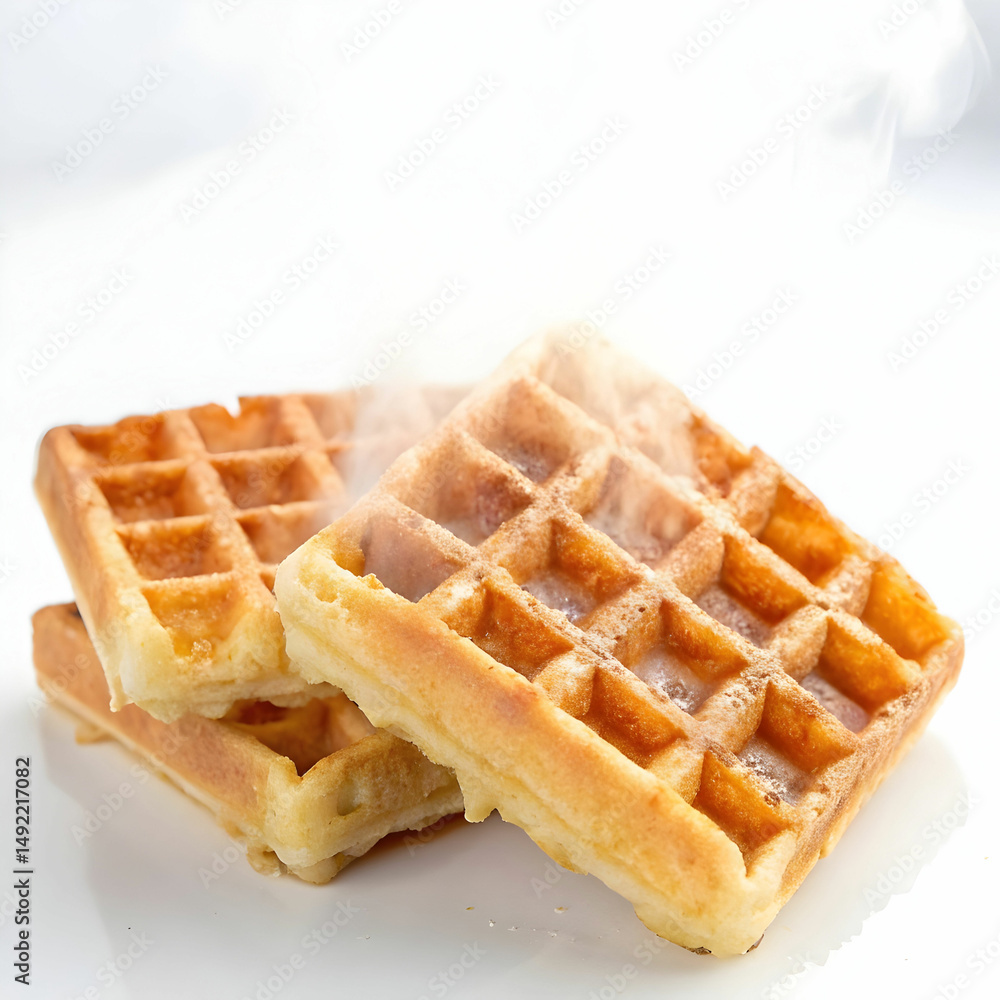 A homemade waffle is isolated on a white background, highlighting its golden-brown, crispy texture, with perfectly formed grid A homemade waffle is isolated on a white background, highlighting its golden-brown, crispy texture, with perfectly formed grid