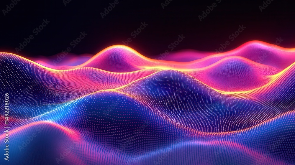 Fototapeta premium Abstract digital landscape of glowing, undulating waves