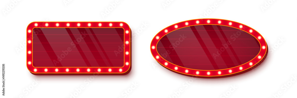 Φωτογραφία Retro casino light signs with red glossy glass surfaces and golden bulbs around the edges on white background