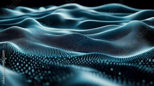 Abstract digital landscape of interconnected data points forming undulating waves
