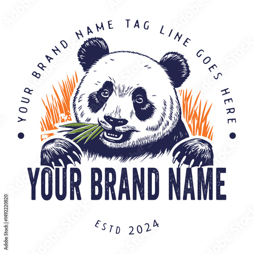 Hand drawn Panda illustration in vintage style