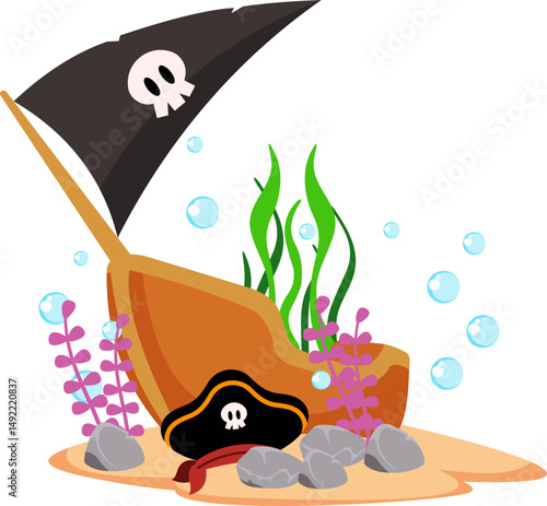 Pirate Items Underwater Illustration