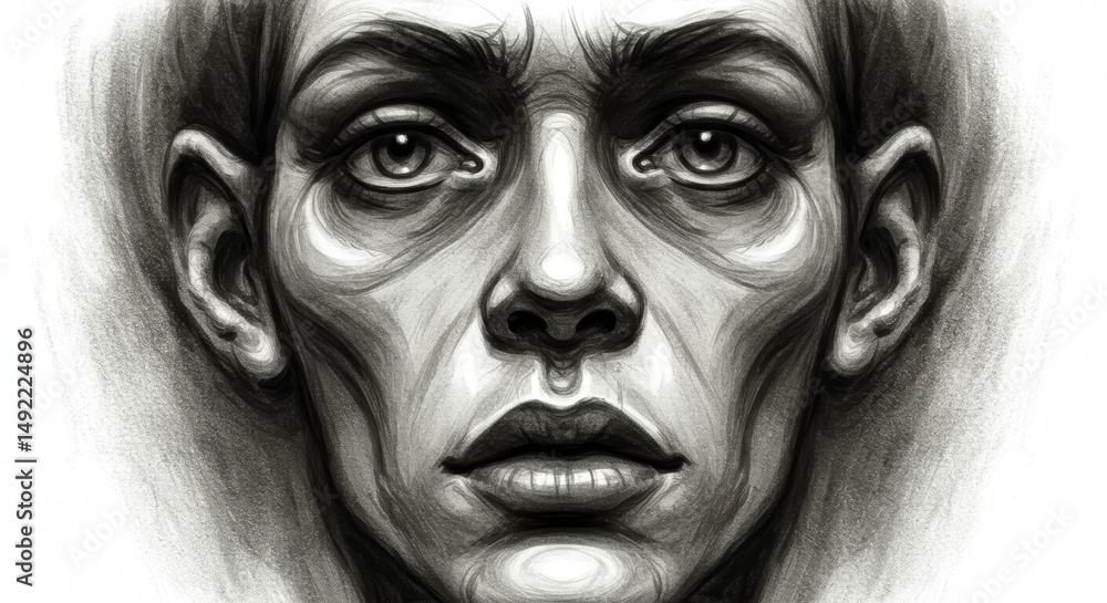 Intense Monochrome Portrait Close Up Detailed Drawing of a Woman s Face Intense Monochrome Portrait Close Up Detailed Drawing of a Woman s Face
