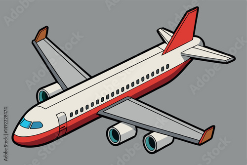 Big Commercial Airplane Taking off, Side View, Isolated on White Background Vector. 