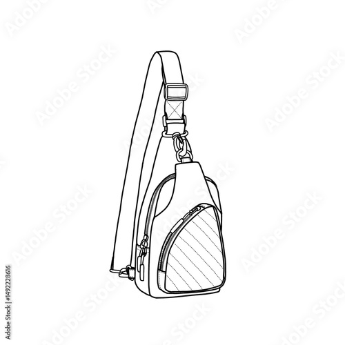 Small sling bag for women, crossbody sling backpack lightweight for travel, casual, and daily chest bag vector icon line art. An editable vector design of a sling bag isolated on a white background.