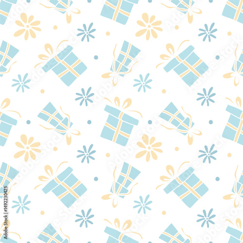 Pale blue seamless pattern for baby packaging, fabric.