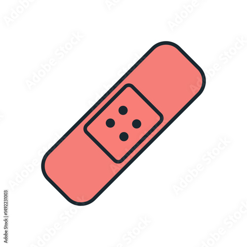 First aid patch or medical plaster icon with rounded edges and dotted center for wound care graphics