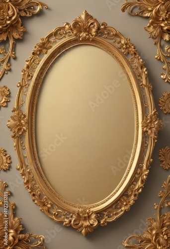 Elegant gold oval frame with floral accents, showcasing a regal crest ,  royal emblem,  vector,  coat of arms
