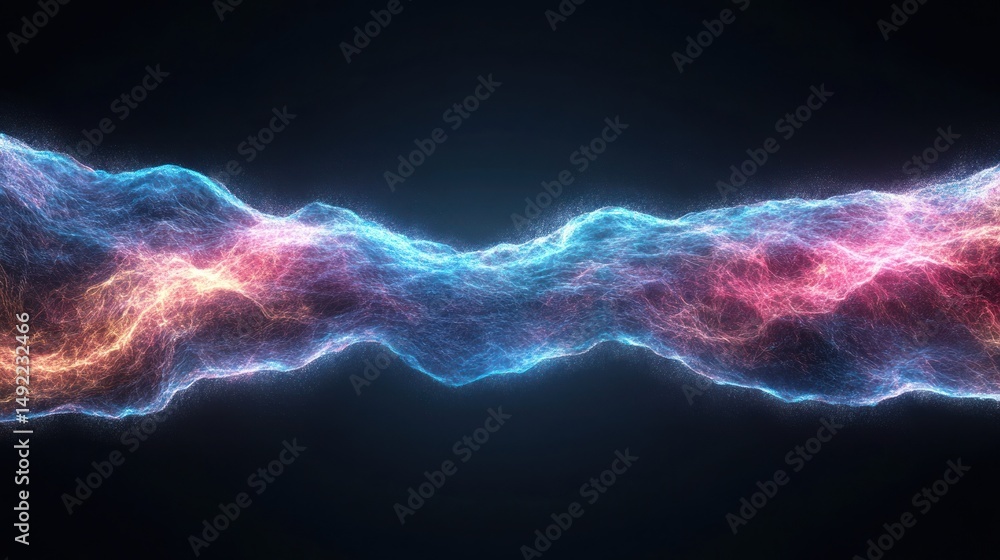 Abstract cosmic energy flow, vibrant colors, swirling nebula-like texture