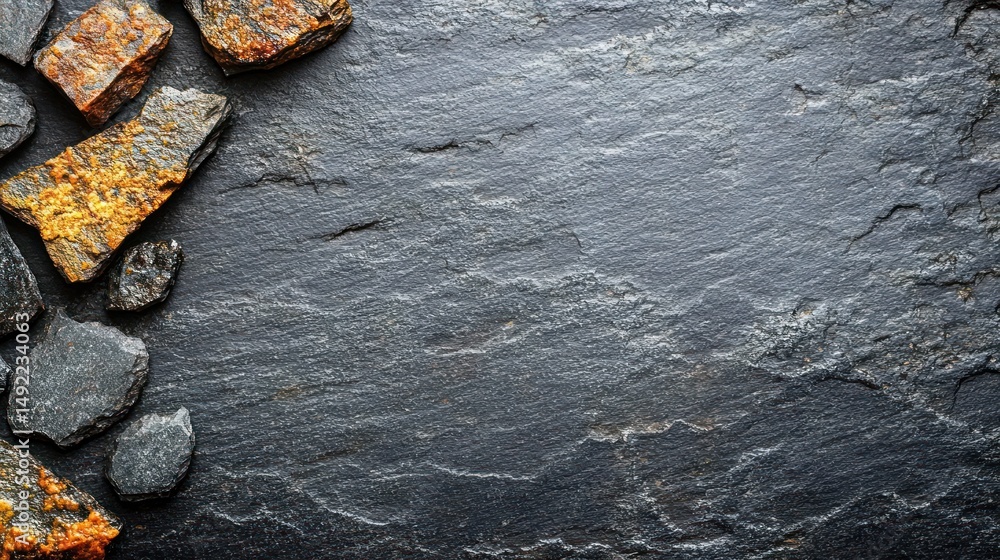 Dark stone background with rough, textured stones
