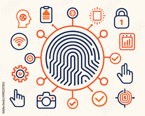 Fingerprint Scanning Icon Sign. Vector Illustration.