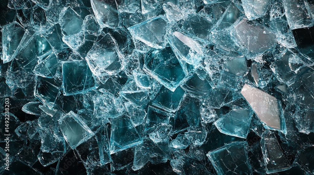 Obraz premium Fragmented Reflections: An Abstract Mosaic of Shattered Blue Glass Pieces
