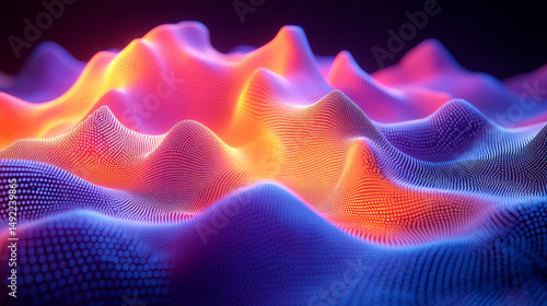 Abstract digital landscape of undulating forms in vibrant colors