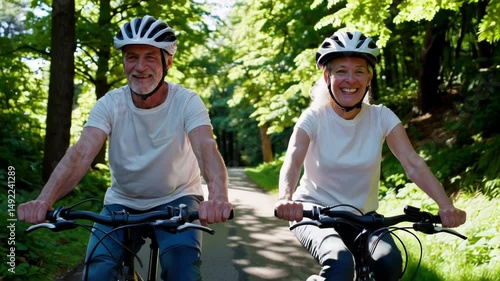 Seniors Riding E-Touring Bikes Outdoors