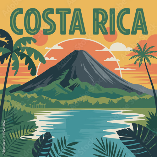 Costa Rica Volcano and Jungle View – Tropical Nature Poster