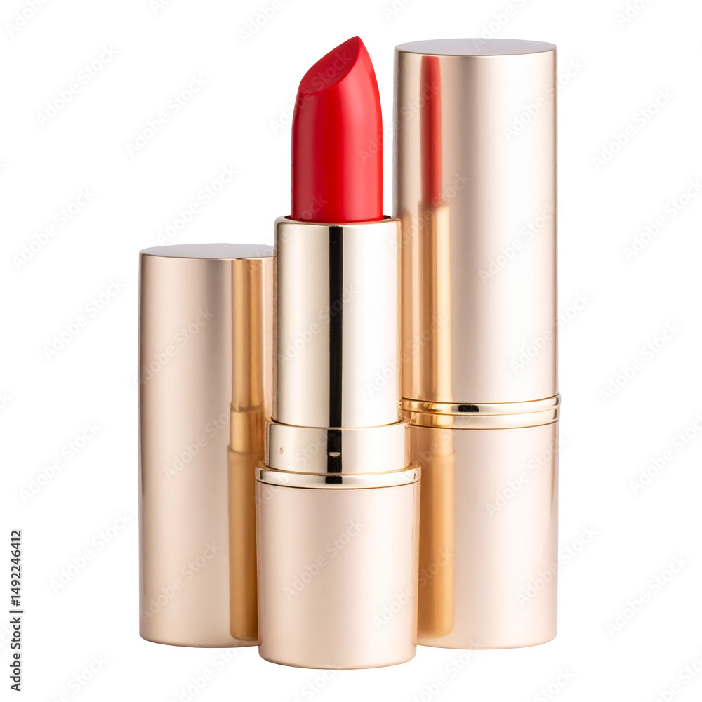 Obraz premium Elegant Red Lipstick in Gold Packaging Closeup Shot