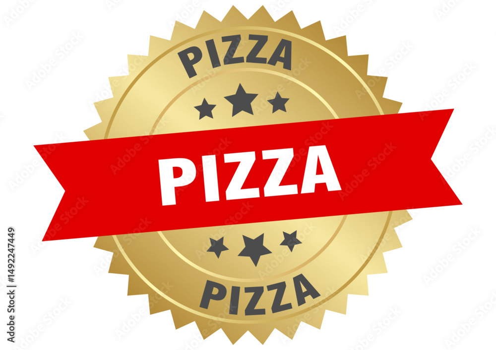 Obraz premium pizza. pizza round red and gold label isolated on transparent background