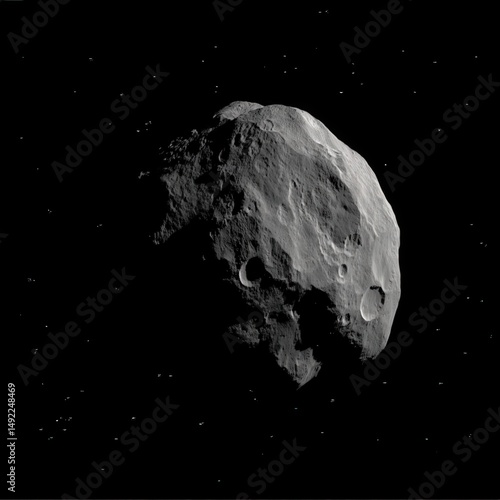 Dark cosmic AI-generated abstract space composition with scattered glowing particles resembling stars planets and nebula dust on deep black background science fiction digital illustration