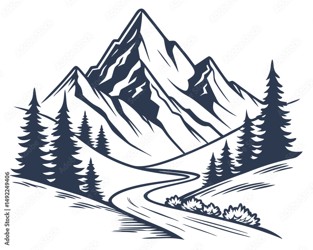 Fototapeta premium Mountains Icon Vector Set. Hike, Travel Illustration Sign Collection. Camping Symbol. 