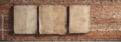 Wallpaper Mural Weathered paper posters on a brick wall  Grunge texture, sun-bleached, layered effect , outdoor, elements, glued Torontodigital.ca