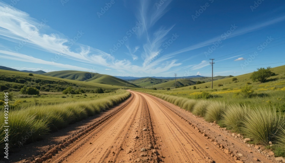 Fototapeta premium Rural dirt road with blue sky