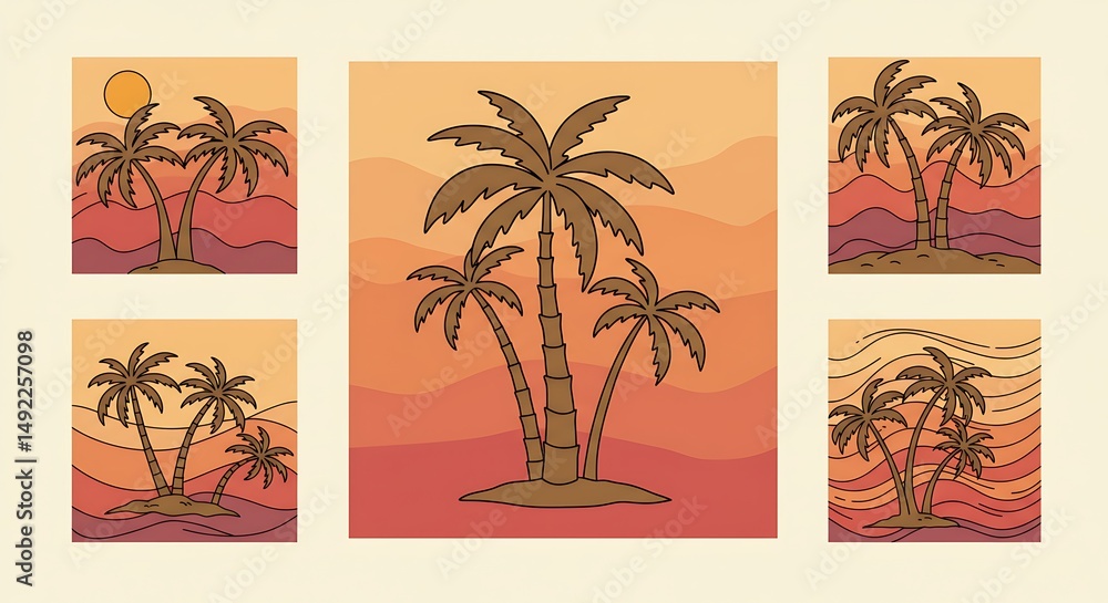 Obraz premium Sunset Palm Oasis AI Generated