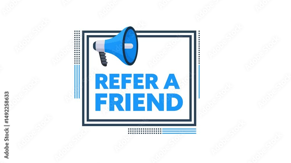Refer a friend megaphone announcement with white and green screen Refer a friend megaphone announcement with white and green screen