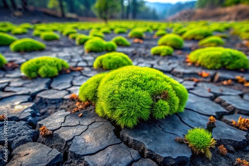 A rocky area with green moss growing on it