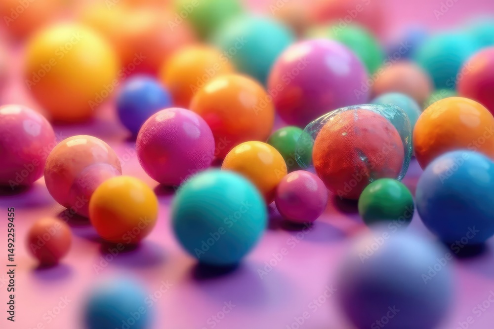 Rainbow-hued balls scattered on vibrant surface, colorful, colorful balls Rainbow-hued balls scattered on vibrant surface, colorful, colorful balls